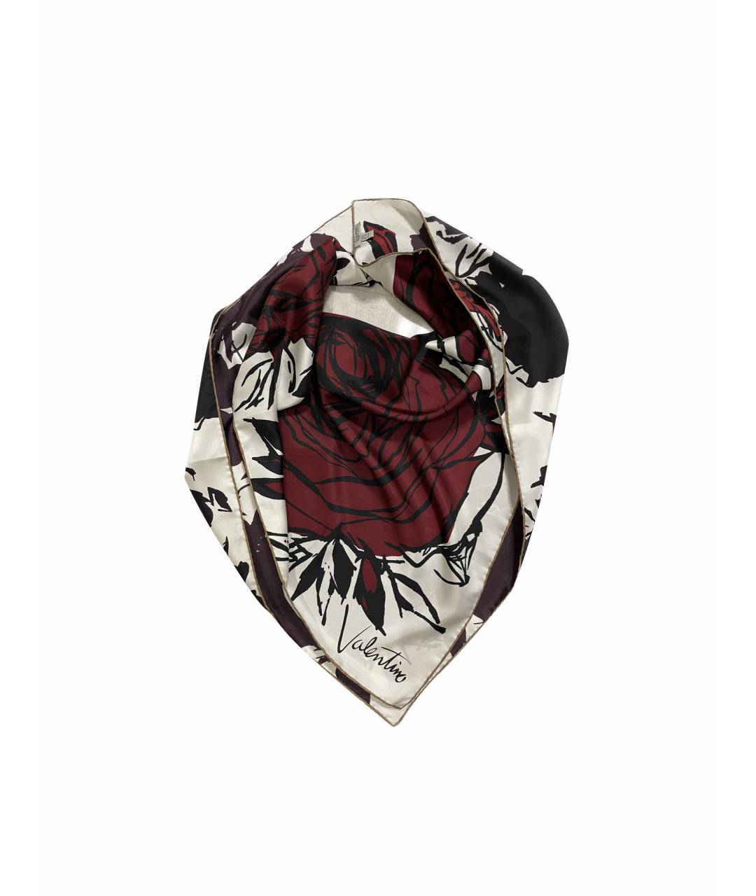 VALENTINO Бордовый шелковый платок, фото 1