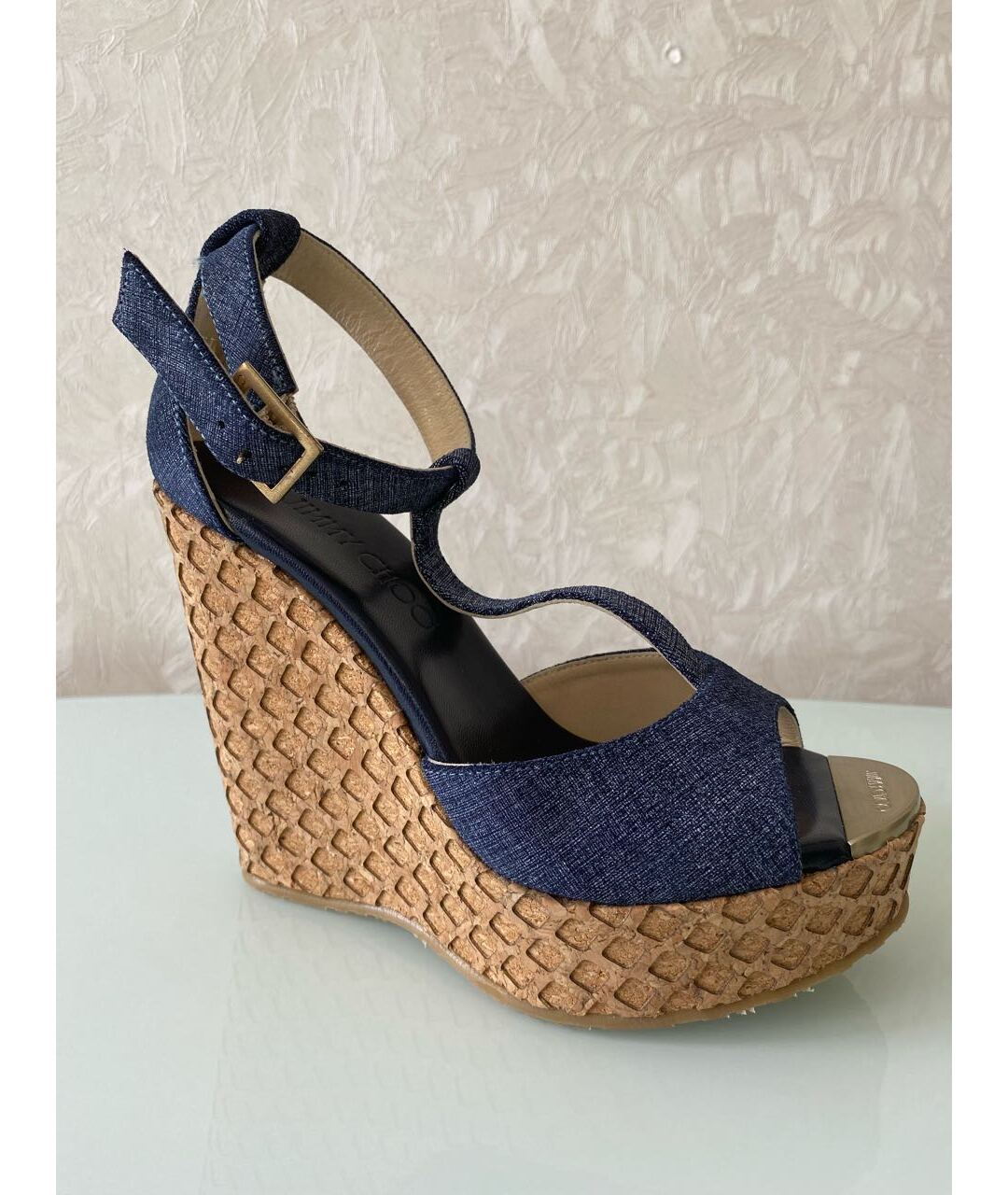 JIMMY CHOO Синие текстильные босоножки, фото 5