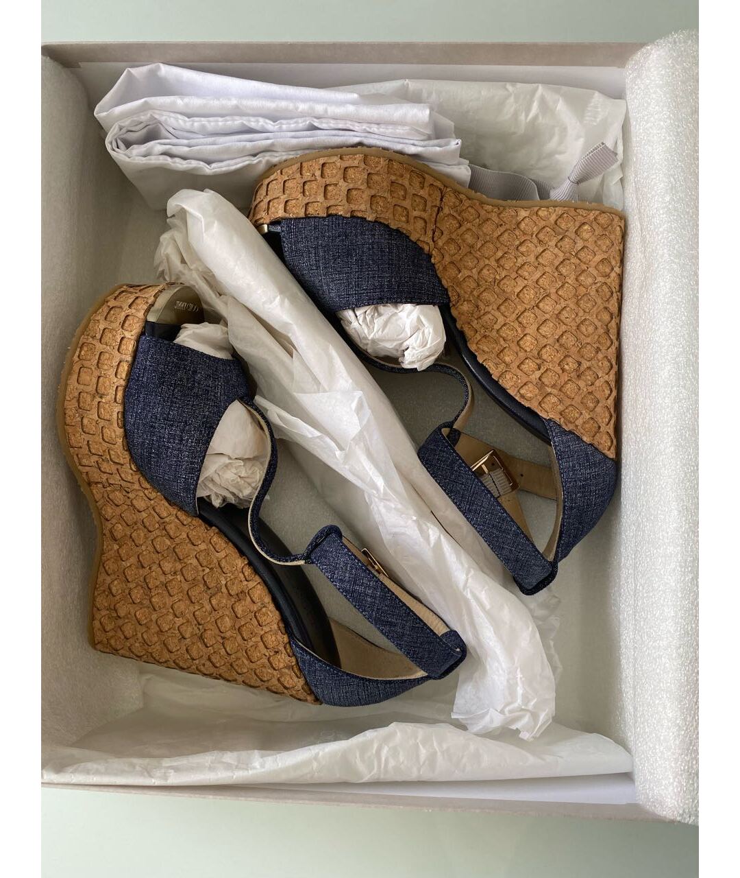 JIMMY CHOO Синие текстильные босоножки, фото 6