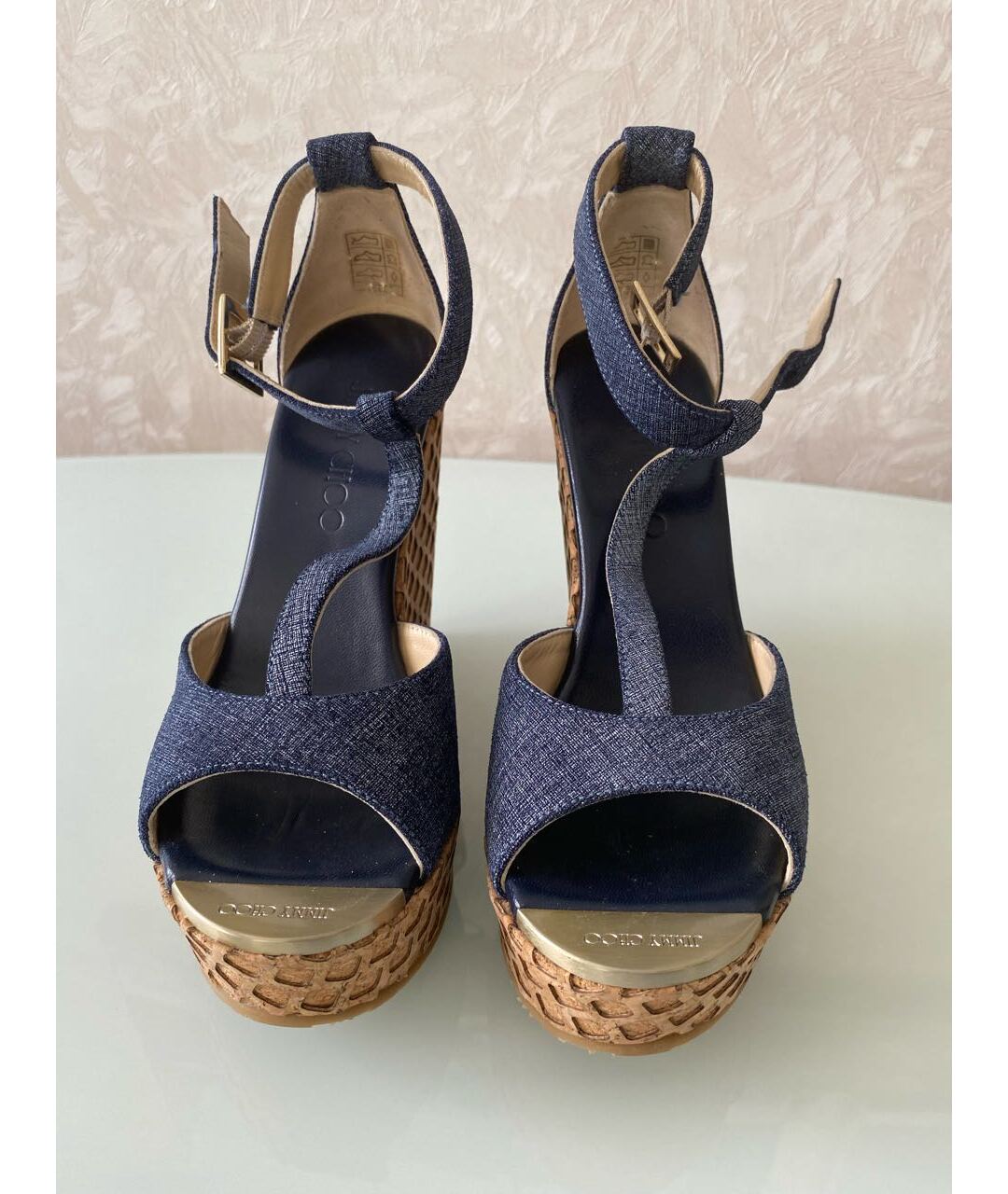 JIMMY CHOO Синие текстильные босоножки, фото 2