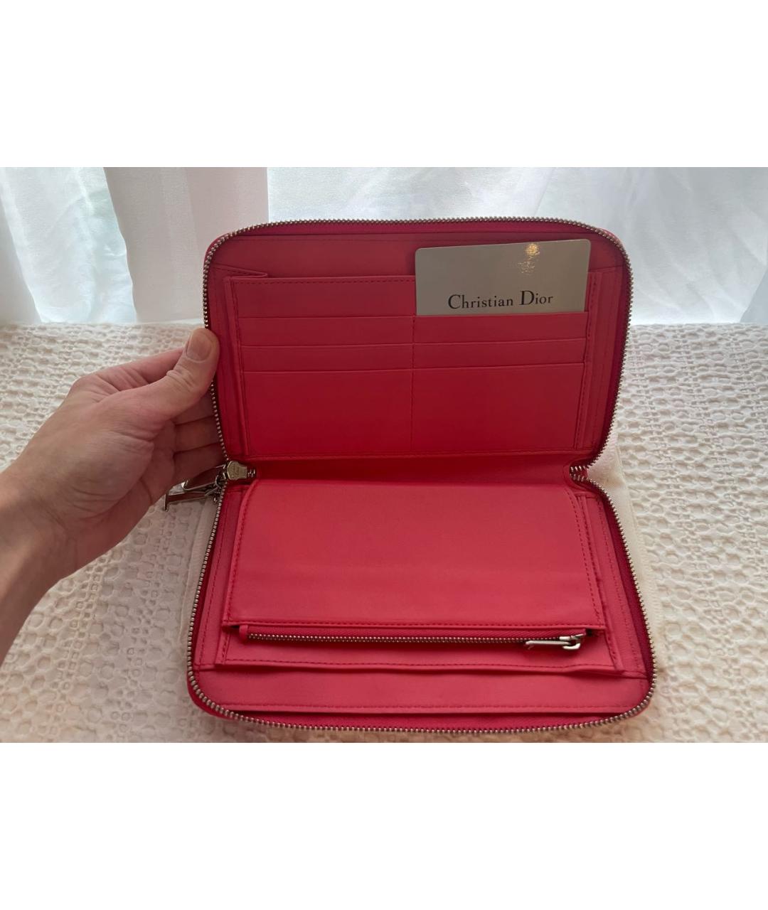 CHRISTIAN DIOR Коралловый кожаный кошелек, фото 3
