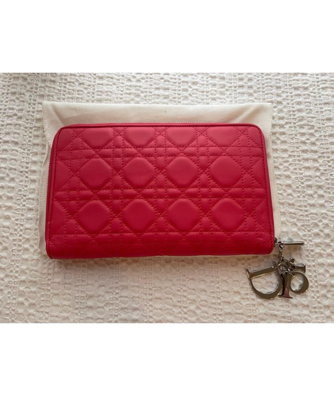 CHRISTIAN DIOR Коралловый кожаный кошелек, фото 6