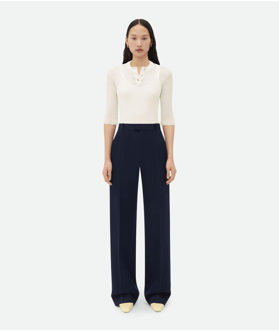 BOTTEGA VENETA Темно-синие шерстяные прямые брюки, фото 2