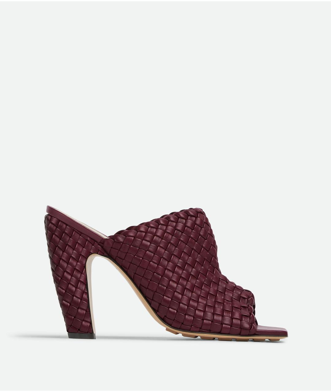 BOTTEGA VENETA Бордовые кожаные мюли, фото 5