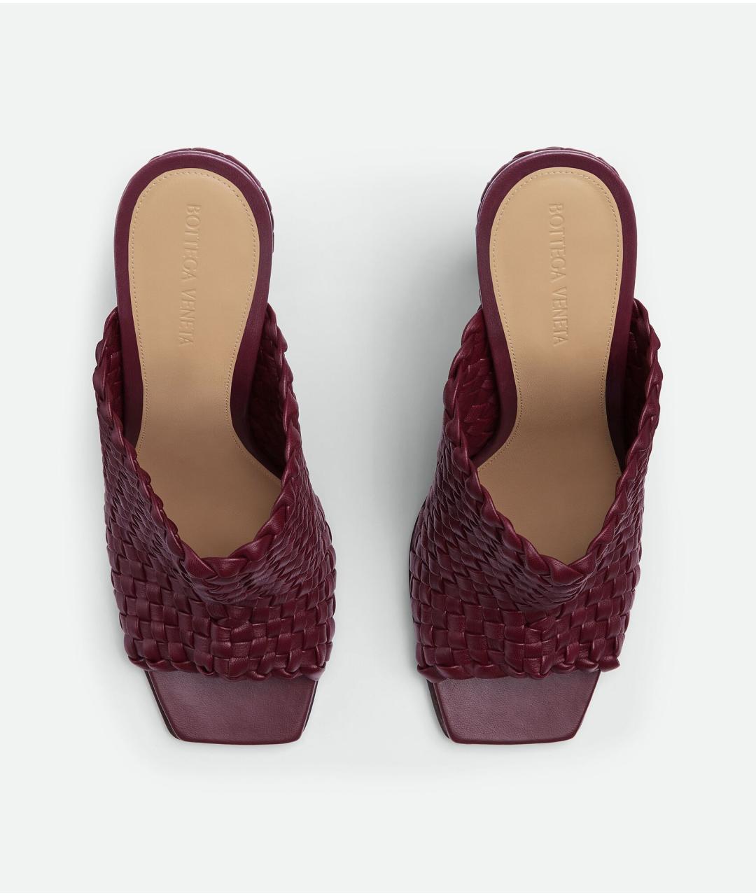 BOTTEGA VENETA Бордовые кожаные мюли, фото 4