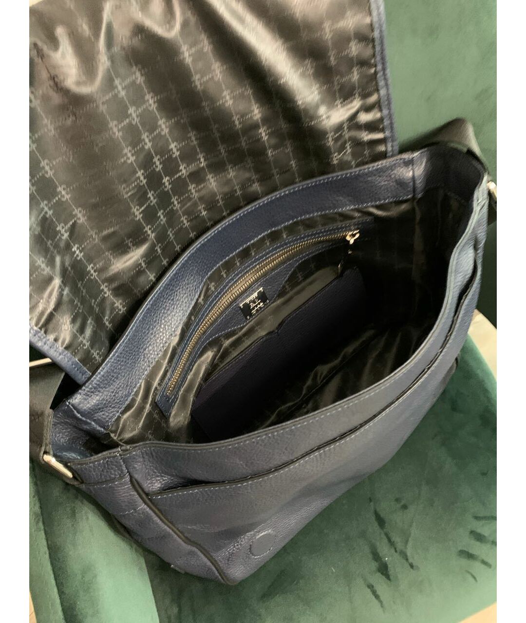 FABI Темно-синяя кожаная сумка на плечо, фото 4