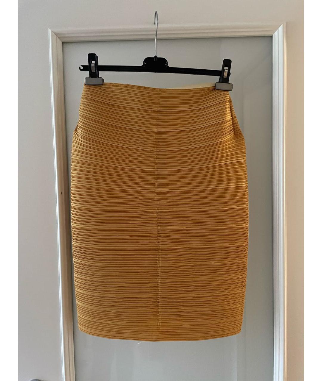 LANVIN Горчичная полиэстеровая юбка мини, фото 7