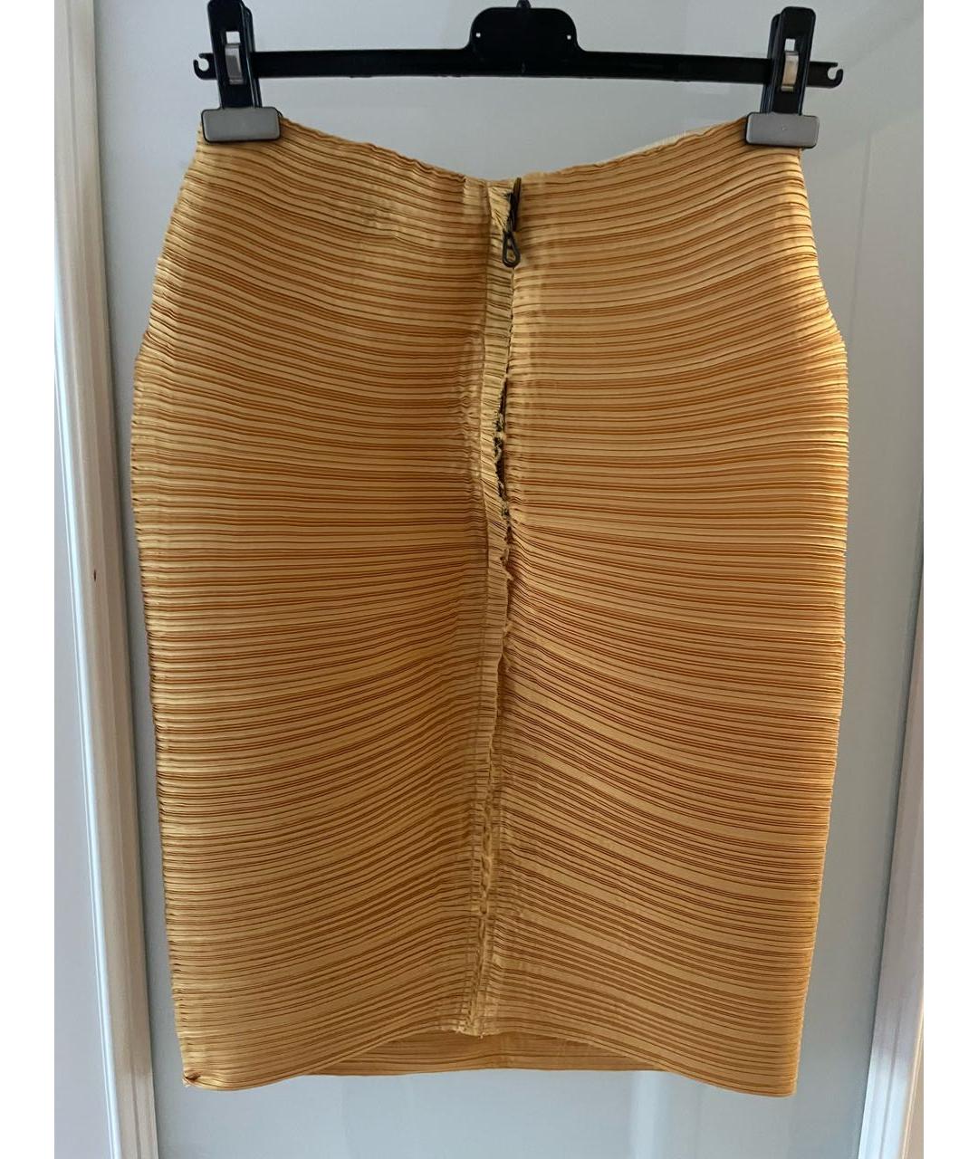 LANVIN Горчичная полиэстеровая юбка мини, фото 2