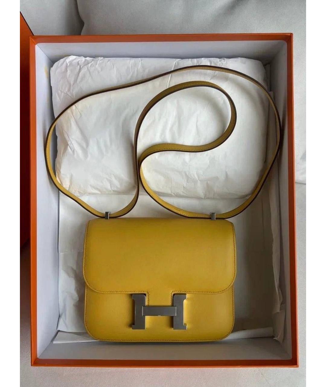HERMES Желтая кожаная сумка через плечо, фото 3