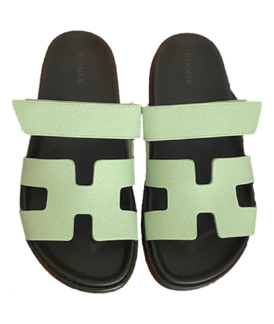 HERMES PRE-OWNED Салатовые кожаные сандалии, фото 4