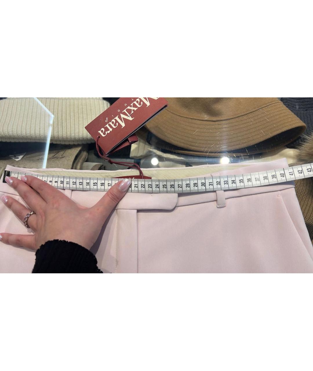 MAX MARA STUDIO Розовые полиэстеровые прямые брюки, фото 5