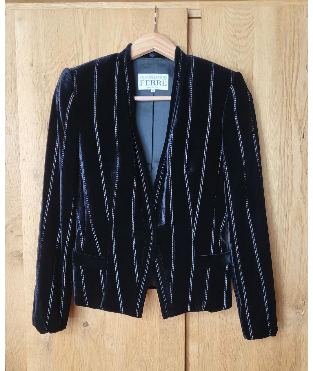 GIANFRANCO FERRE Черный бархатный жакет/пиджак, фото 8