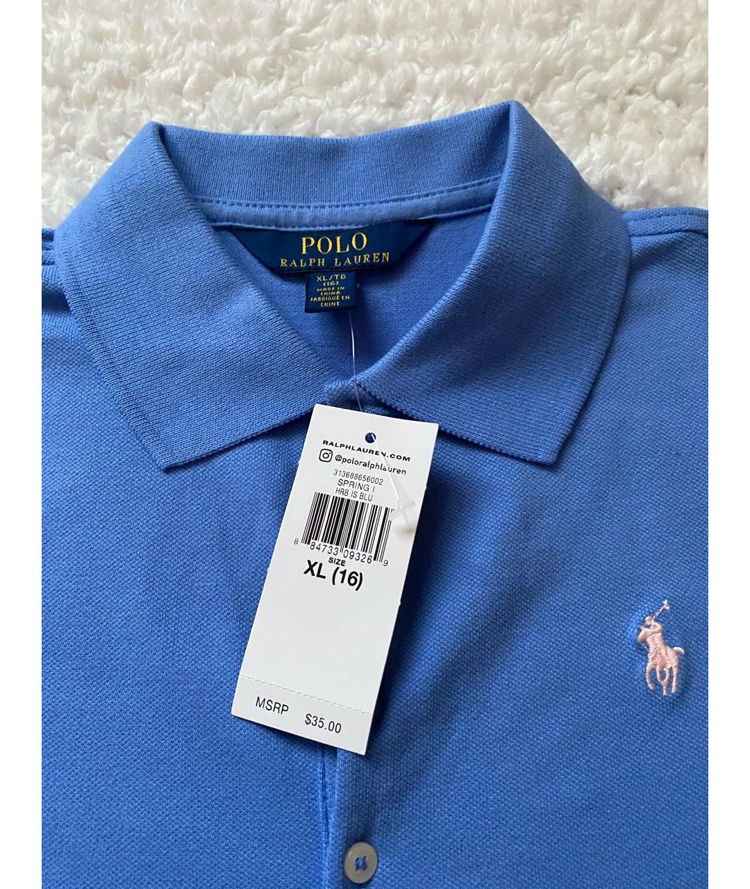 POLO RALPH LAUREN Синяя хлопковая детская футболка, фото 3