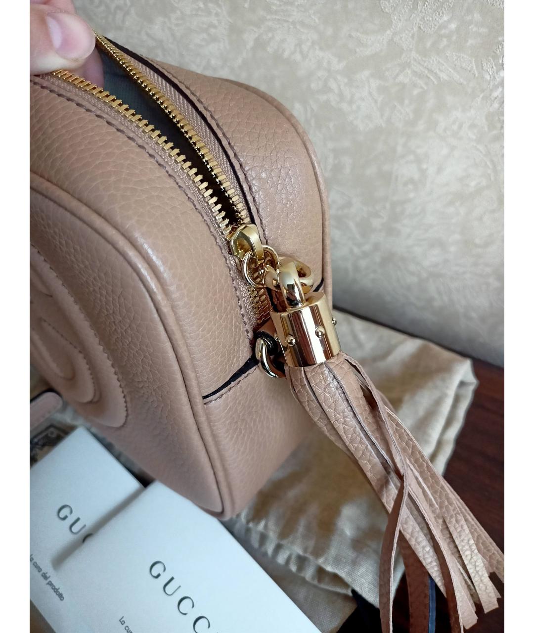 GUCCI Бежевая кожаная сумка через плечо, фото 8