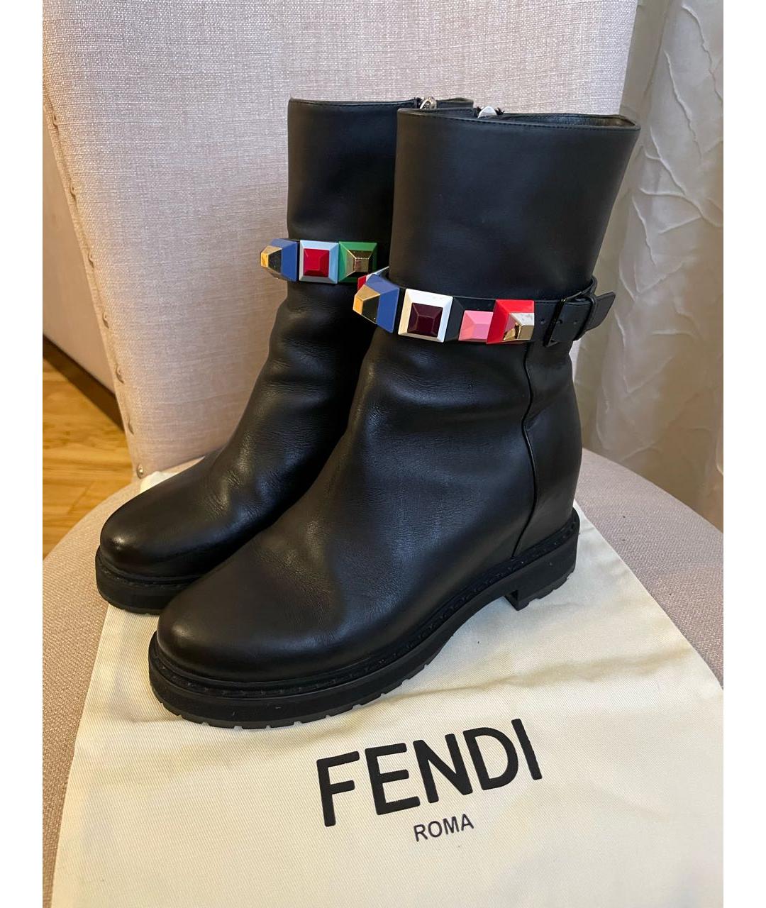 FENDI Черные кожаные полусапоги, фото 6