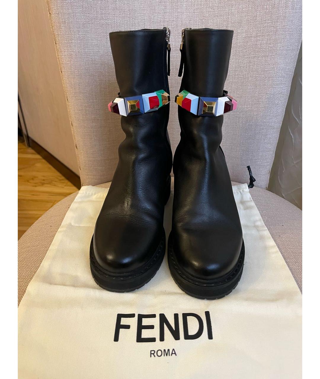 FENDI Черные кожаные полусапоги, фото 2