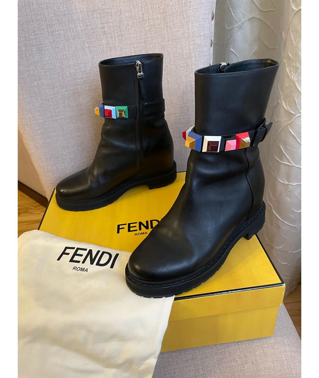 FENDI Черные кожаные полусапоги, фото 5