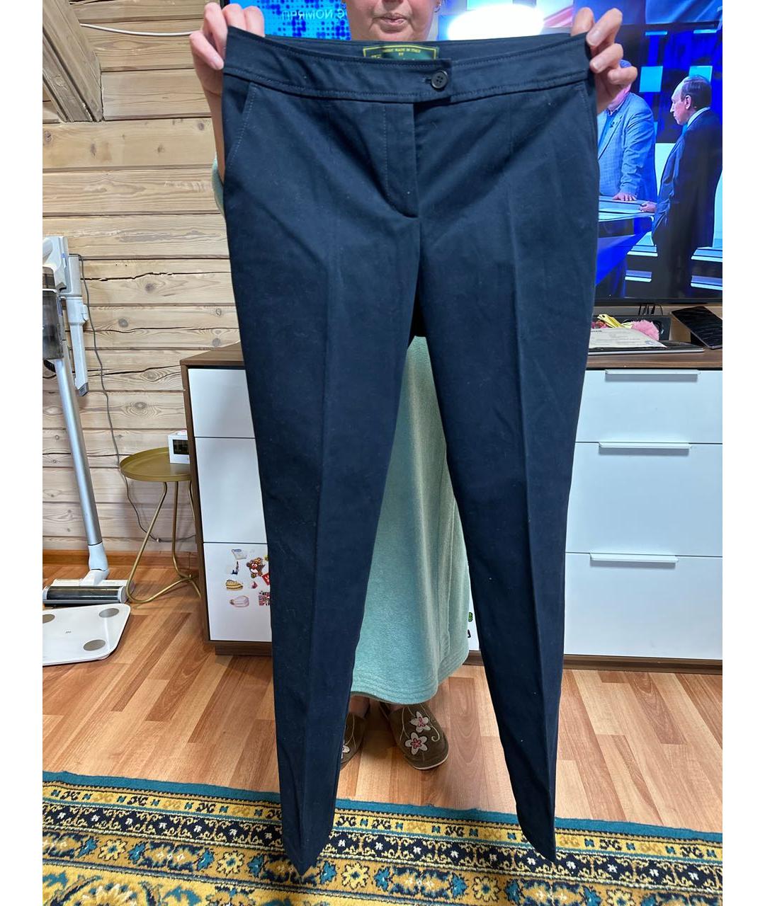 LORO PIANA Темно-синие хлопковые прямые брюки, фото 5