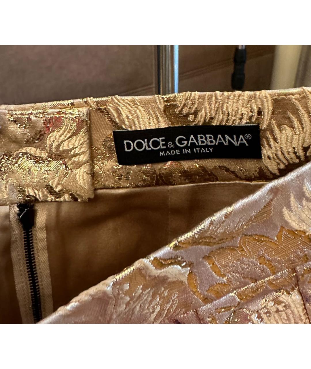 DOLCE&GABBANA Золотая полиэстеровая юбка мини, фото 3