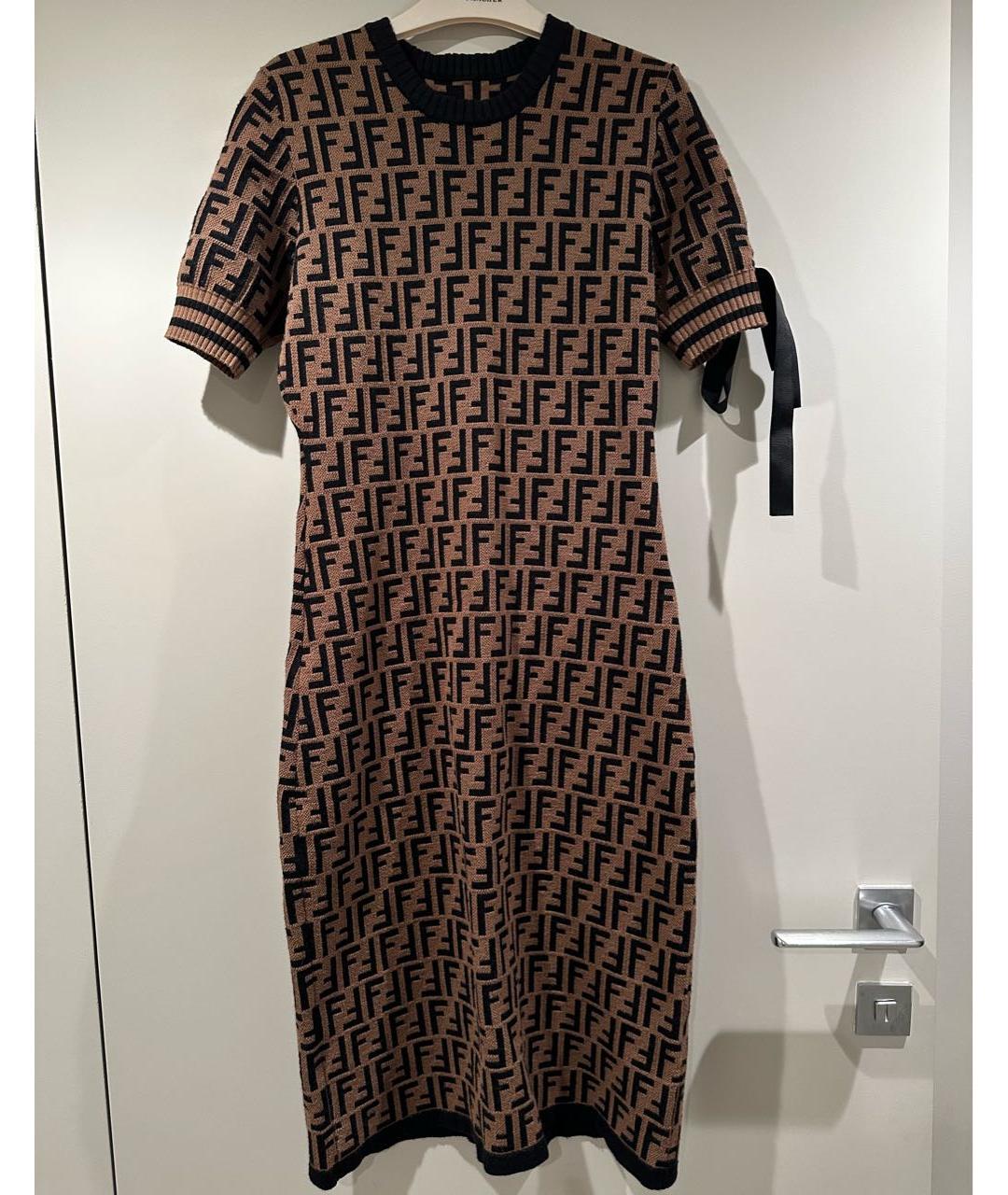 FENDI Бежевое вискозное повседневное платье, фото 5