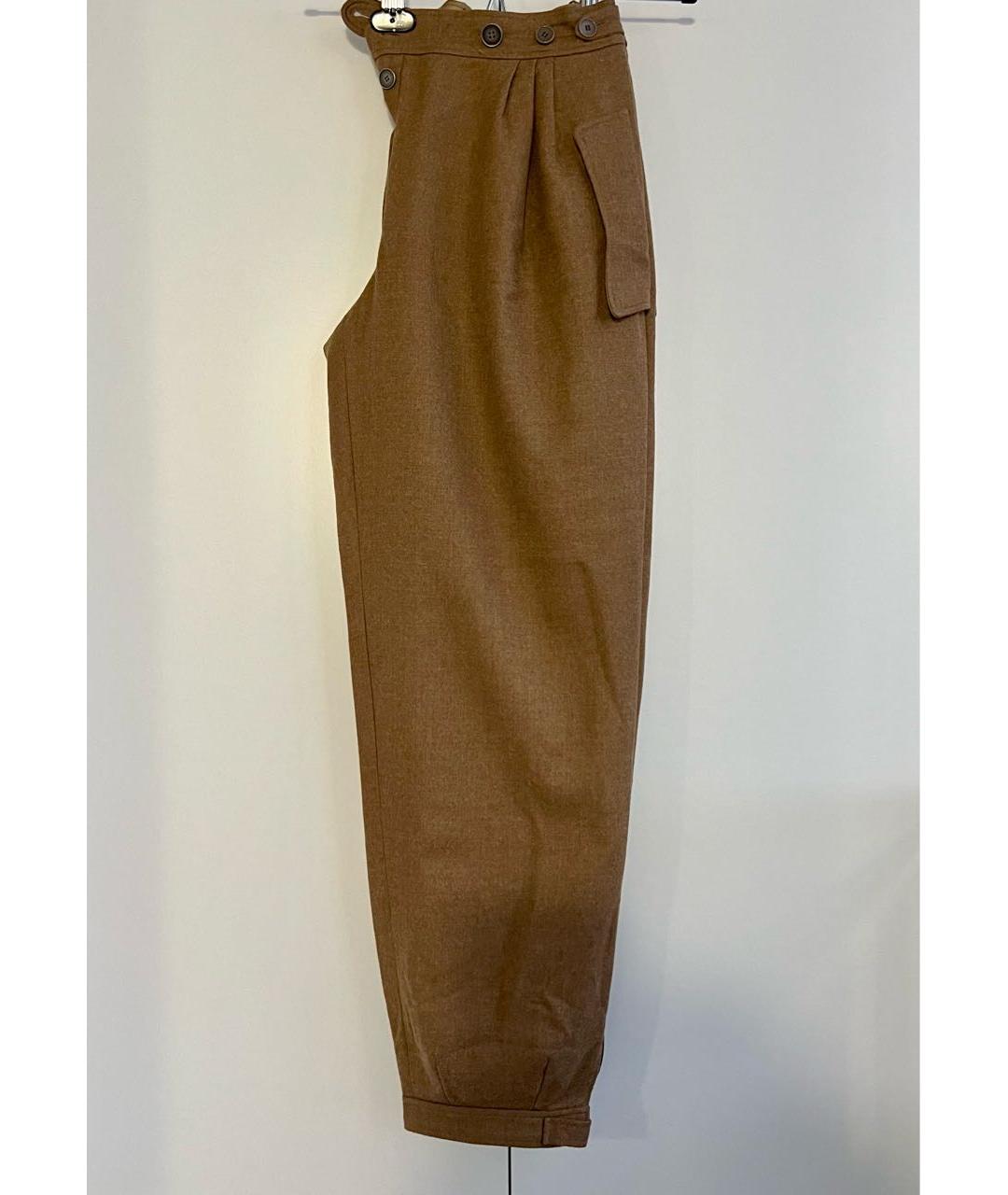 HERMES Горчичные шерстяные брюки широкие, фото 8