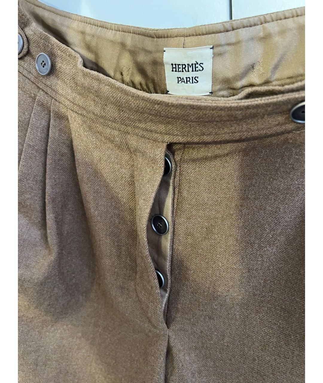 HERMES Горчичные шерстяные брюки широкие, фото 4