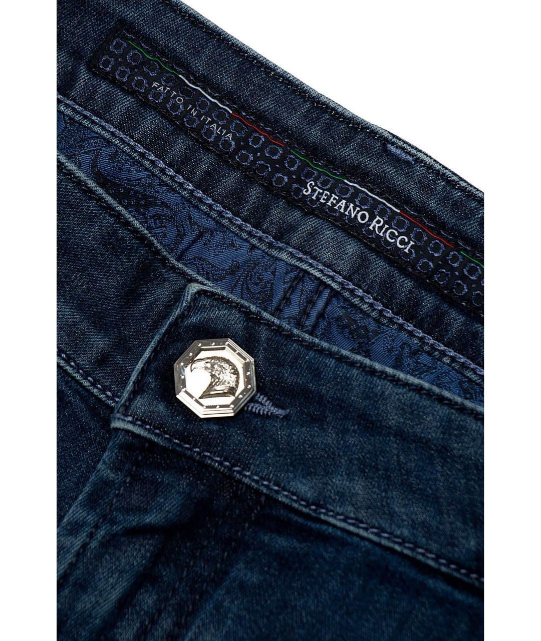 STEFANO RICCI Синие хлопко-лиоцелловые прямые джинсы, фото 3