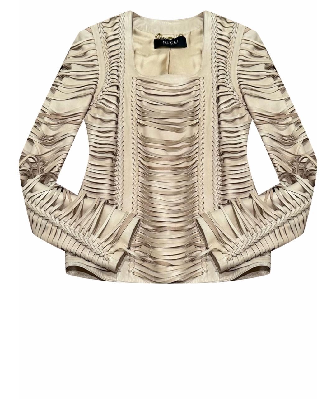 GUCCI Бежевая кожаная куртка, фото 1