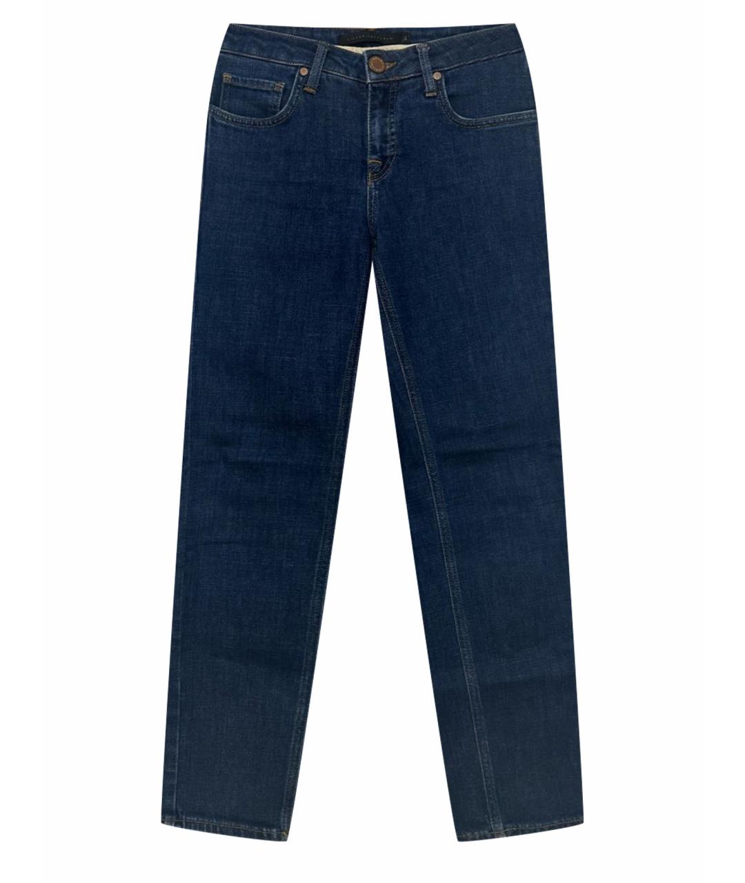 VICTORIA BECKHAM Темно-синие хлопко-эластановые джинсы слим, фото 1