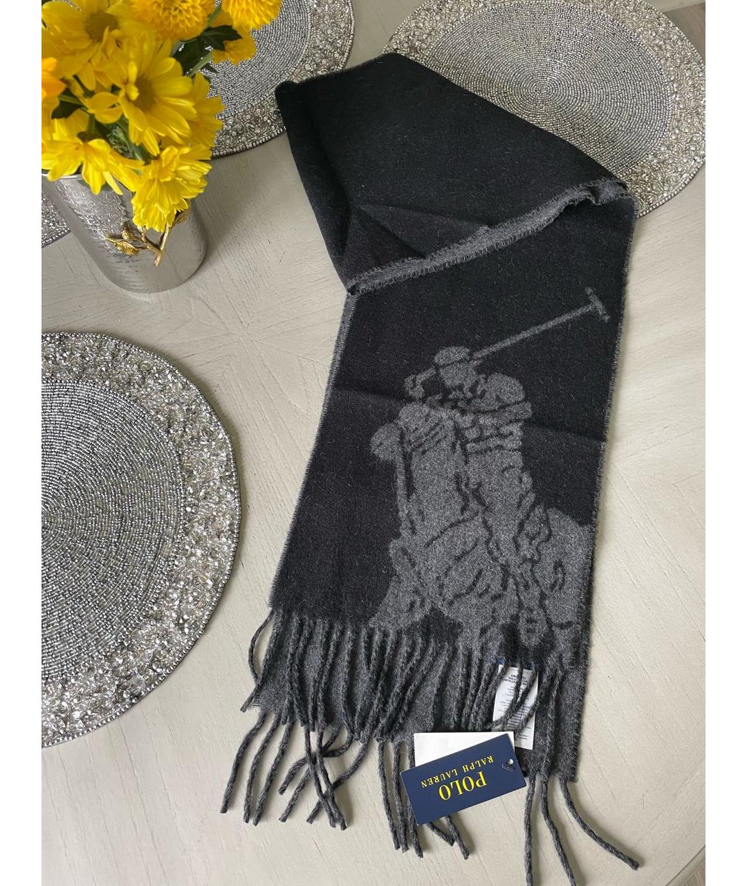 POLO RALPH LAUREN Черный шерстяной шарф, фото 7