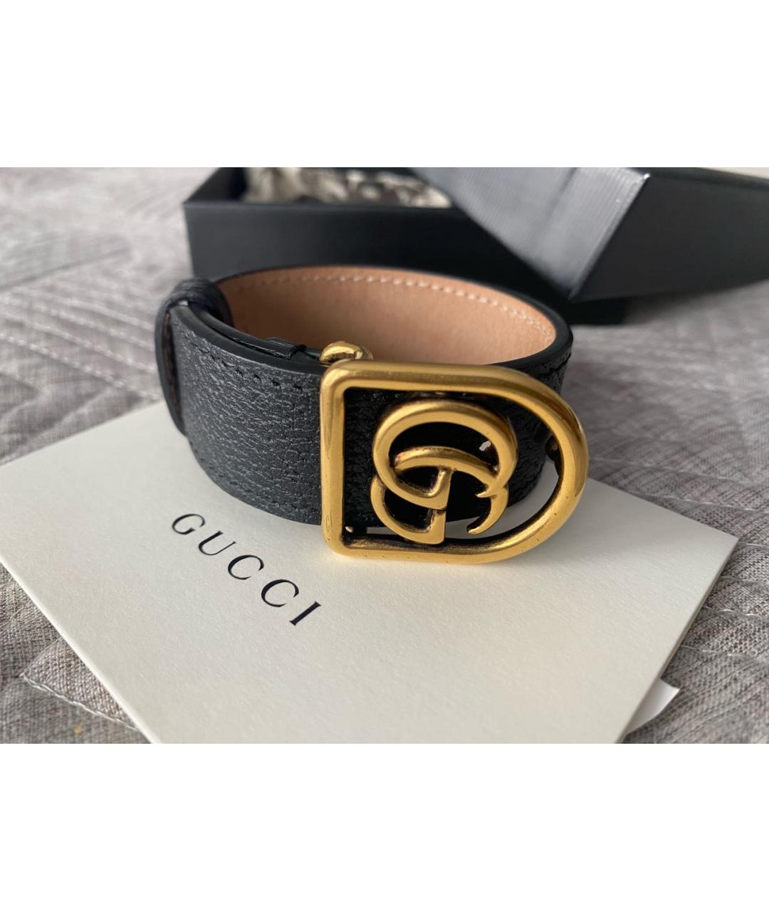 GUCCI Черный кожаный браслет, фото 3