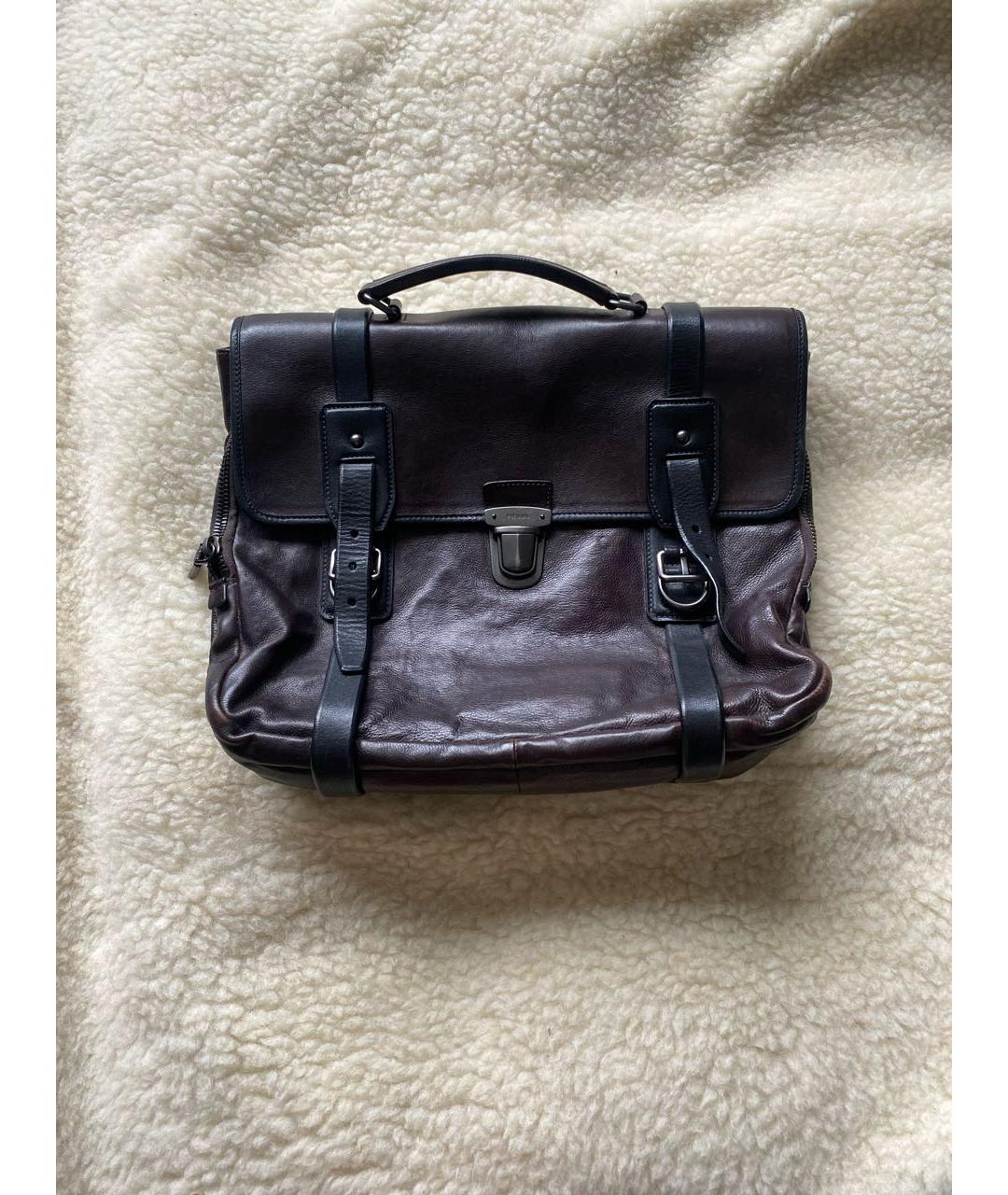 PRADA Коричневый кожаный портфель, фото 5