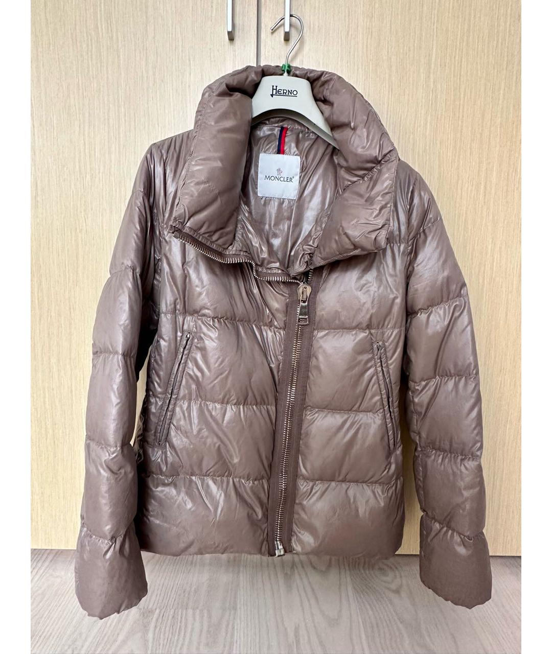MONCLER Бежевый полиэстеровый пуховик, фото 2