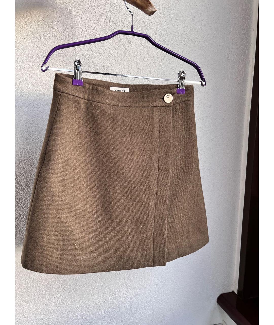 SANDRO Коричневая шерстяная юбка мини, фото 4