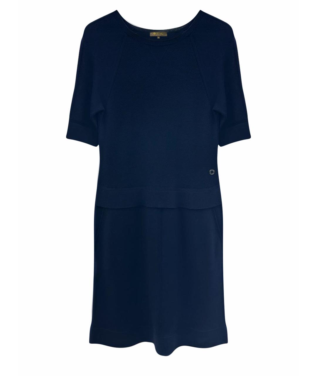 LORO PIANA Темно-синее шелковое повседневное платье, фото 1