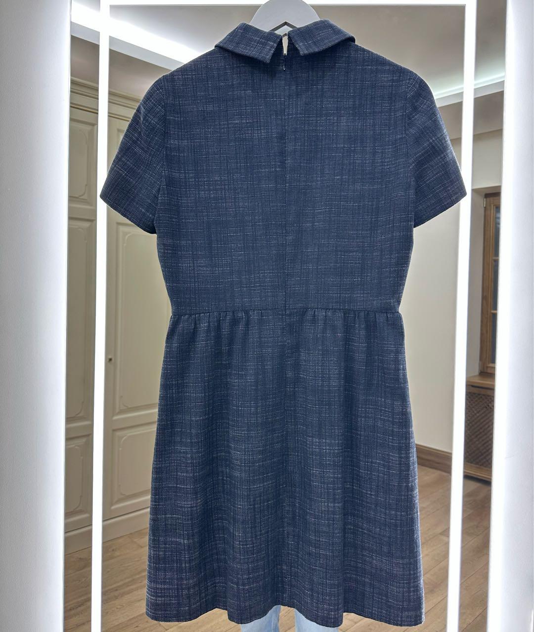 CHRISTIAN DIOR Синее льняное коктейльное платье, фото 2