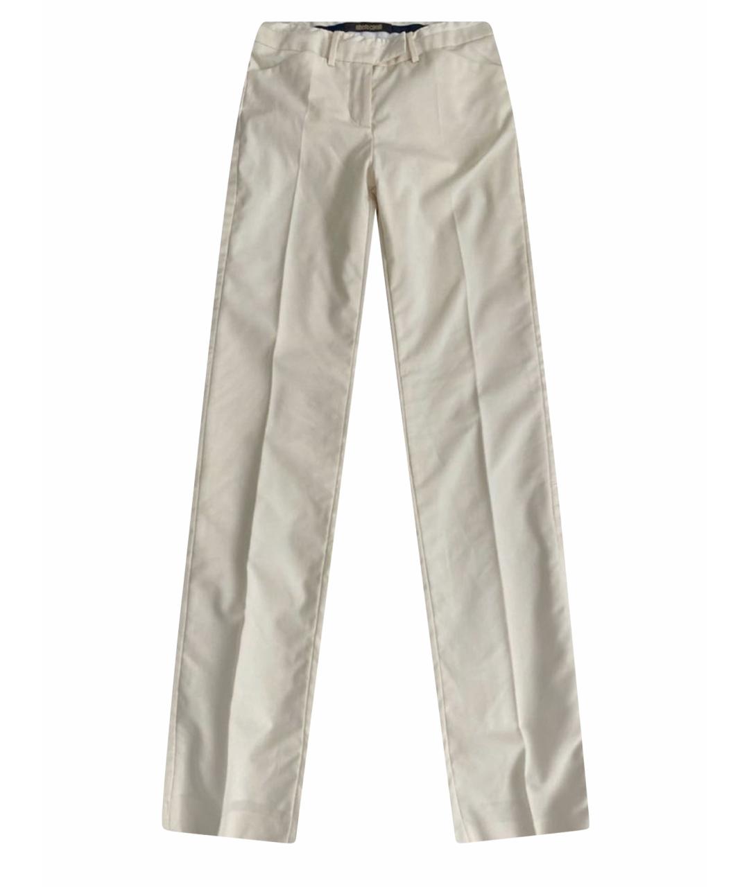 ROBERTO CAVALLI Белые хлопковые прямые брюки, фото 1