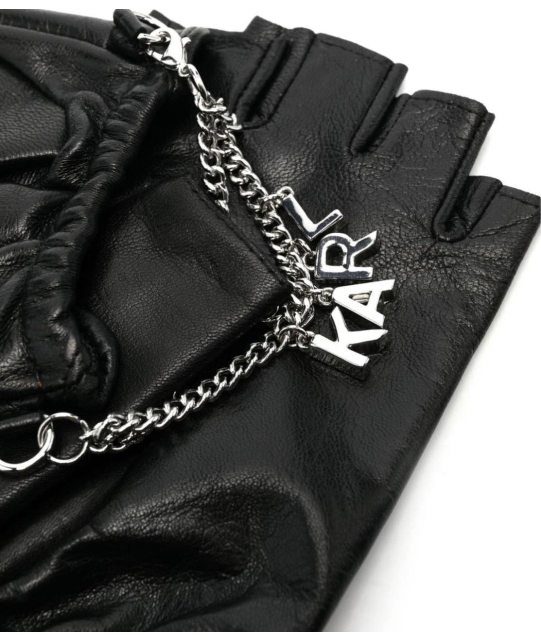 KARL LAGERFELD Черные кожаные митенки, фото 2