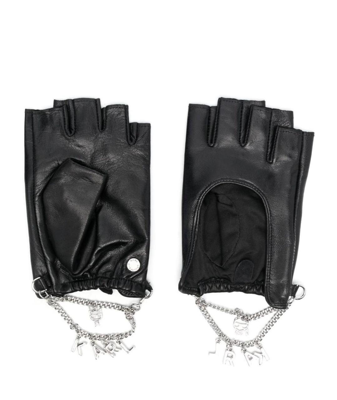 KARL LAGERFELD Черные кожаные митенки, фото 1