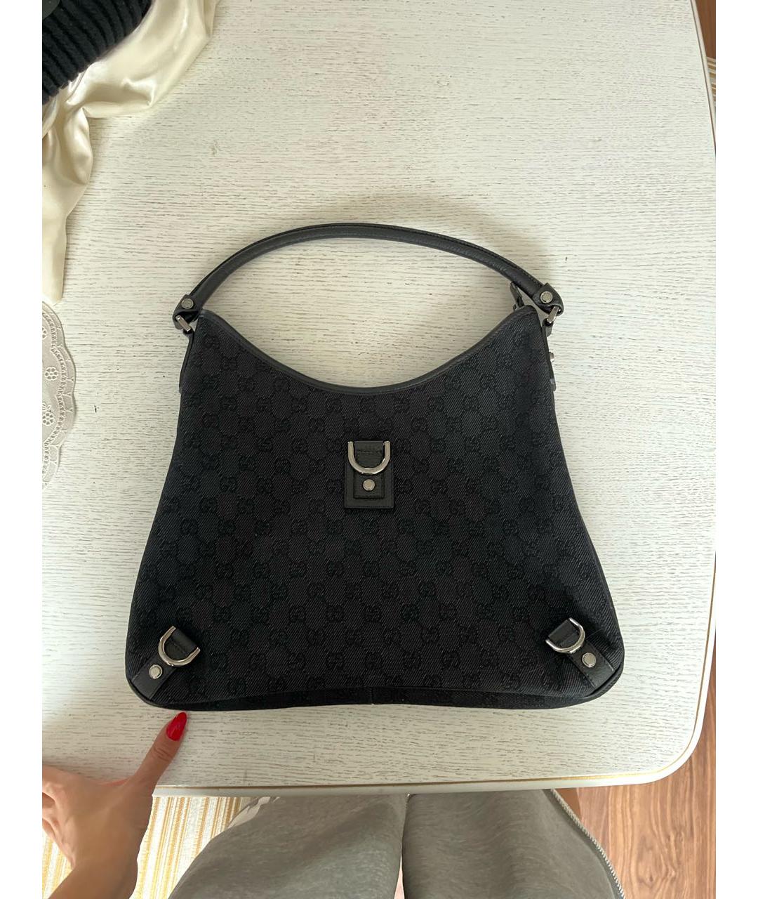 GUCCI Черная тканевая сумка с короткими ручками, фото 4