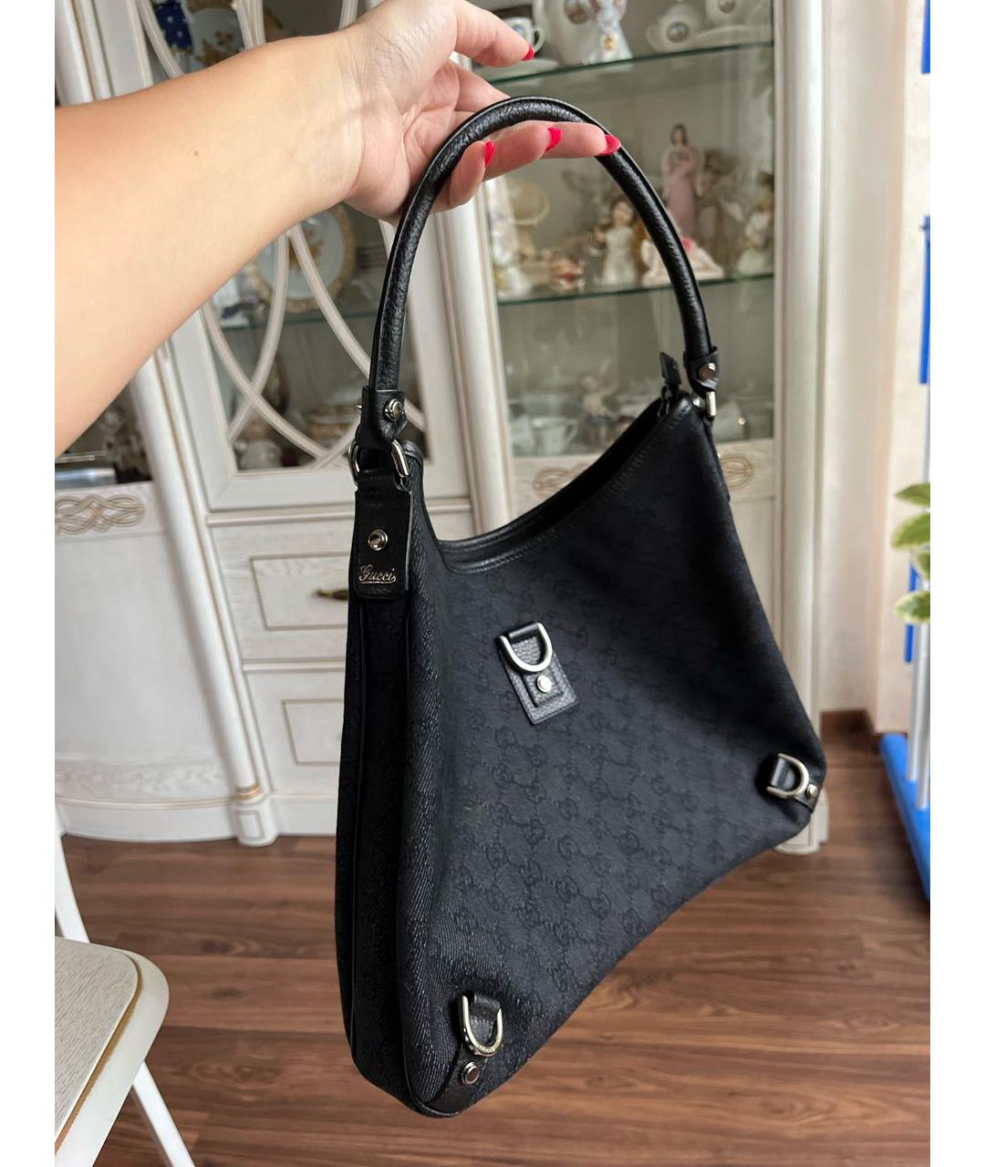 GUCCI Черная тканевая сумка с короткими ручками, фото 2