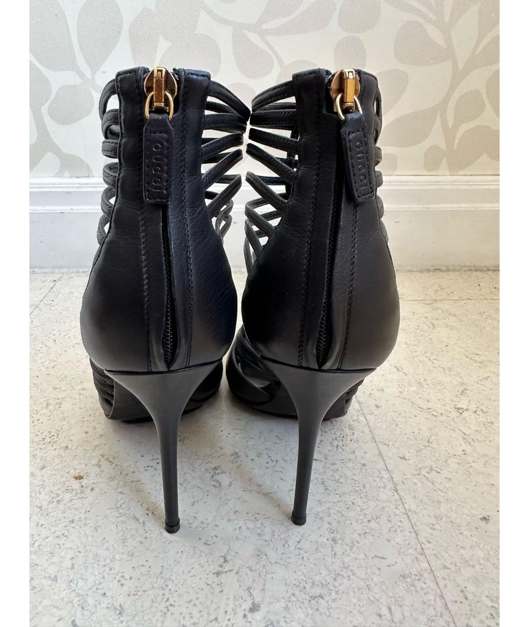 GUCCI Черные кожаные босоножки, фото 4
