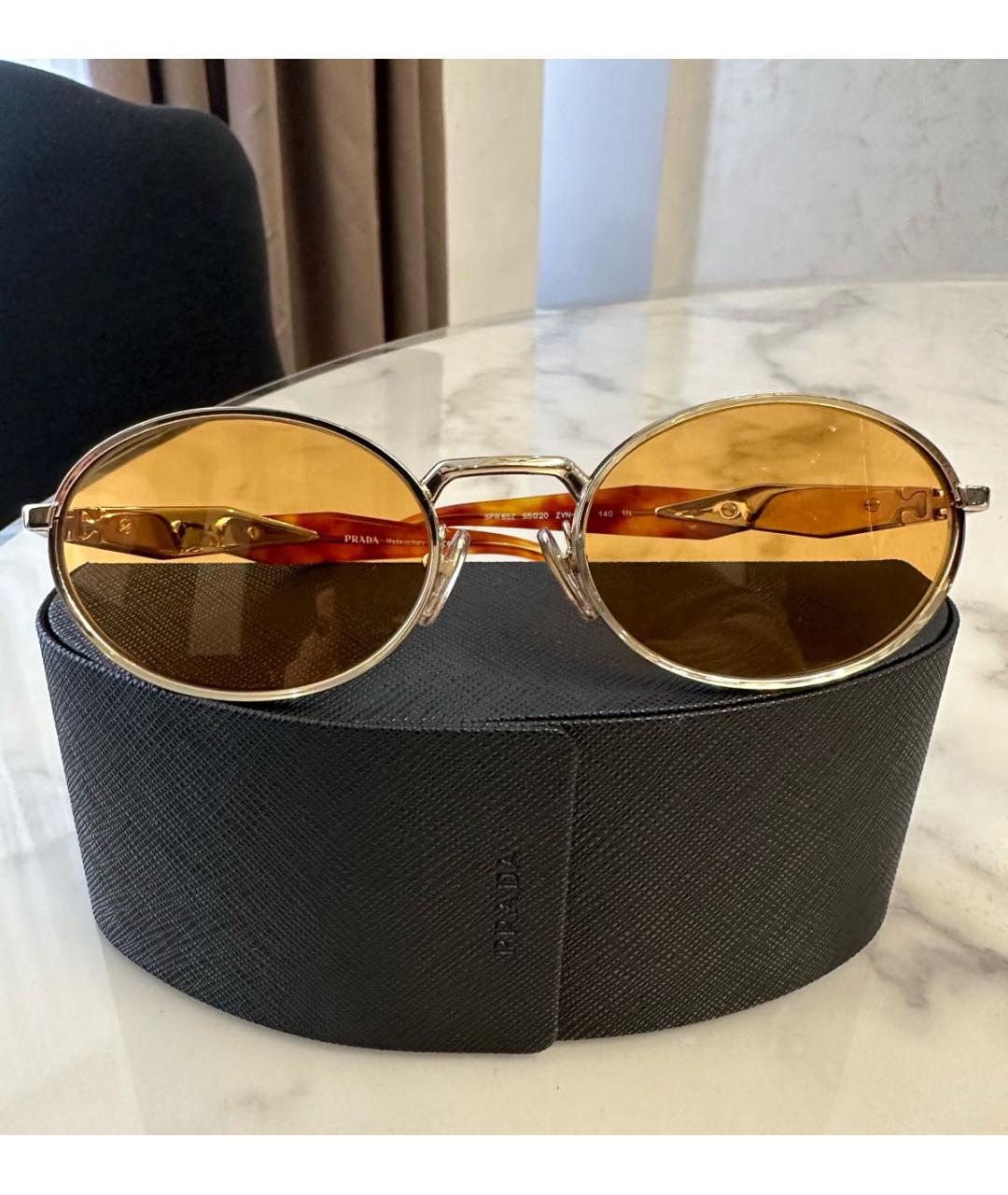 PRADA Золотые металлические солнцезащитные очки, фото 7