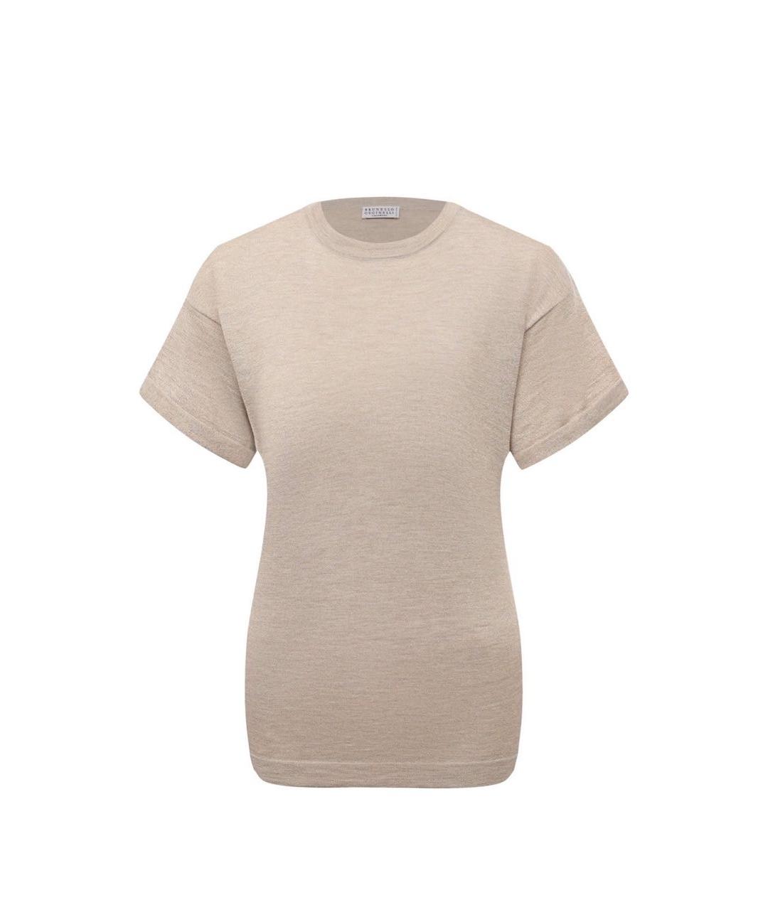 BRUNELLO CUCINELLI Бежевая кашемировая футболка, фото 6