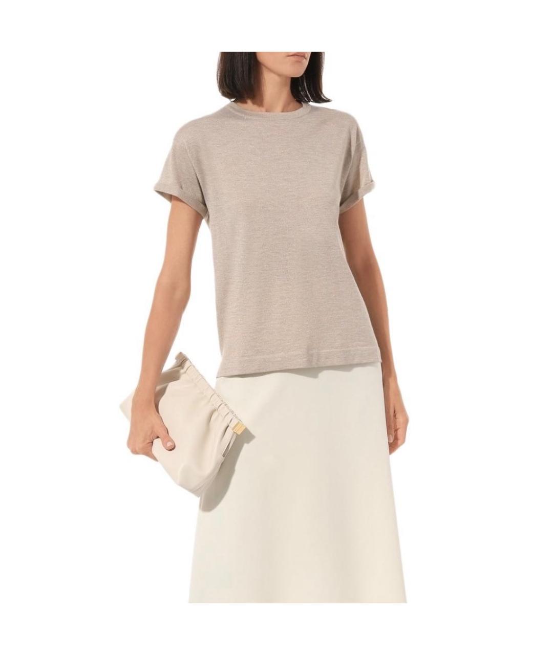BRUNELLO CUCINELLI Бежевая кашемировая футболка, фото 2