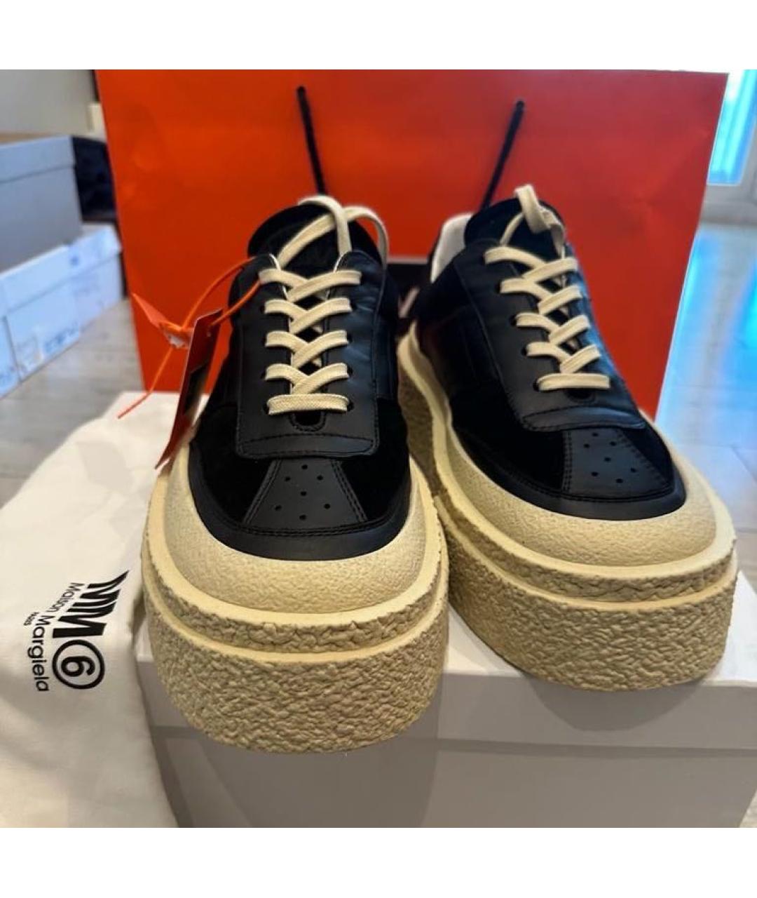 MM6 MAISON MARGIELA Черные кожаные низкие кроссовки / кеды, фото 2