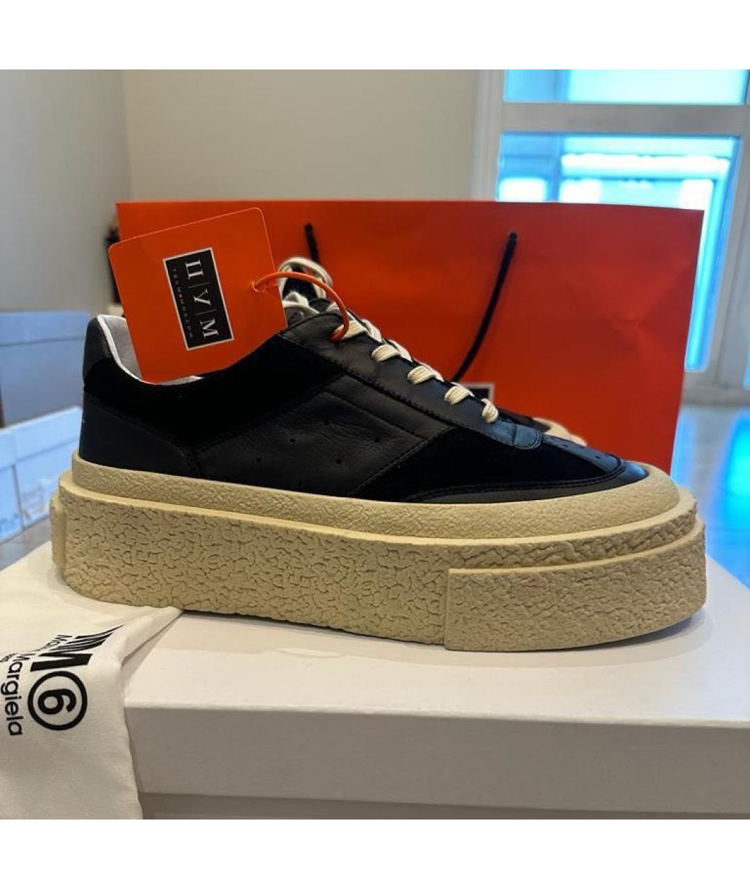 MM6 MAISON MARGIELA Черные кожаные низкие кроссовки / кеды, фото 7