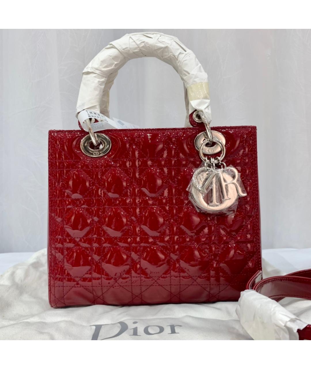 CHRISTIAN DIOR Красная сумка через плечо из лакированной кожи, фото 9