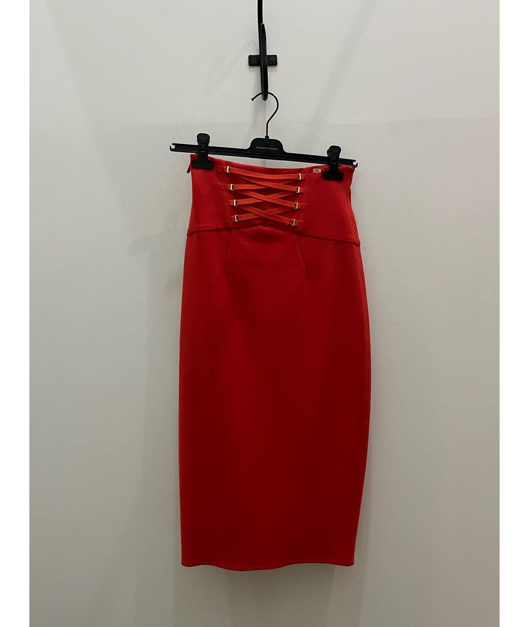 ELISABETTA FRANCHI Красная вискозная юбка миди, фото 4