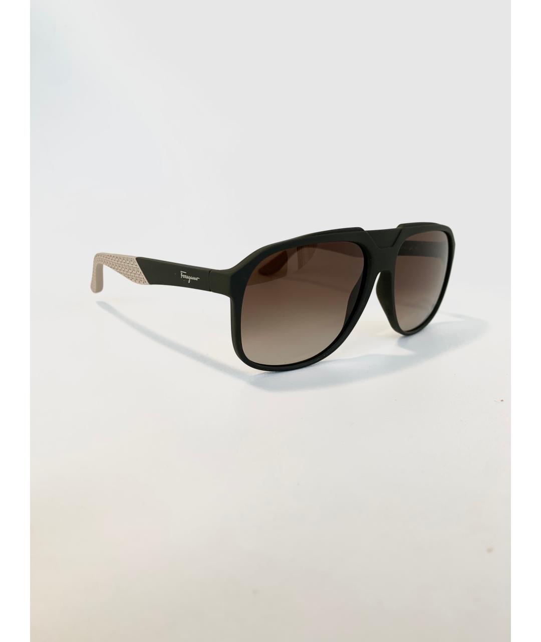 FERRAGAMO Хаки пластиковые солнцезащитные очки, фото 4